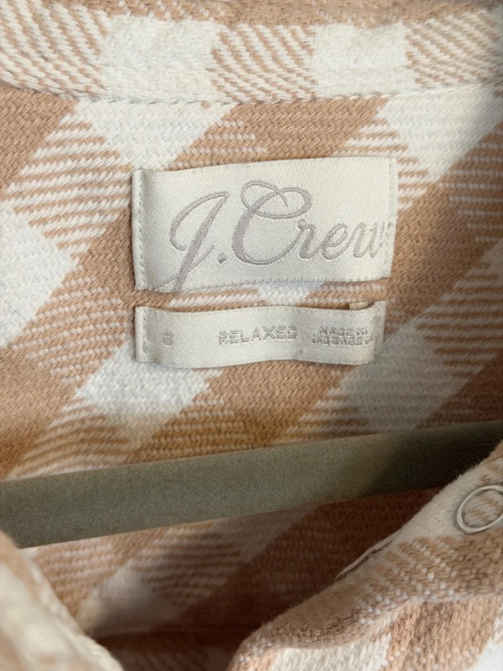 J.Crew Plaid Heavy Weight Flannel Shirt Size 6 Beige White Classic Button Up - Picture 5 of 7